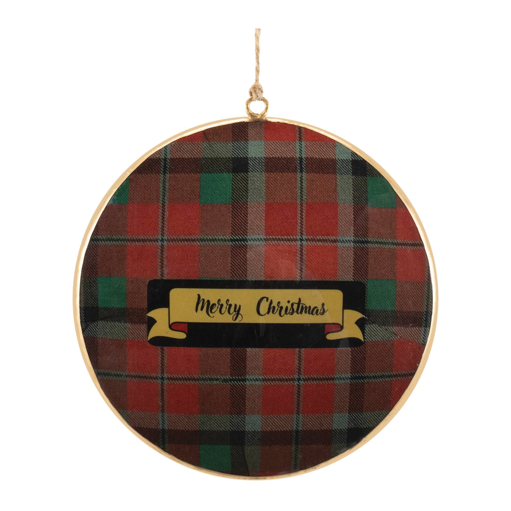 Metal Deer and Pine Tree Plaid Disc Ornament Set